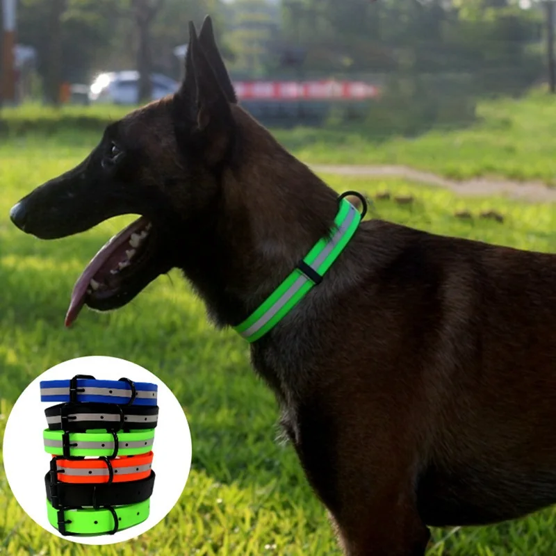 

Adjustable Dog Collars Waterproof Reflective Embossing Silicone Pet Collar Luminescent Necklace Night Safety Collar For Dog