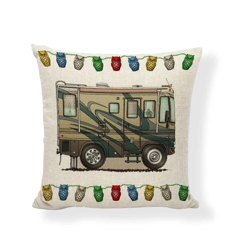 Funny Mobile Travel Cushion Covers Happy Campers Cartoon Throw Pillow Cover Home Decor Outdoor Touring Cars Printing Pillowcases