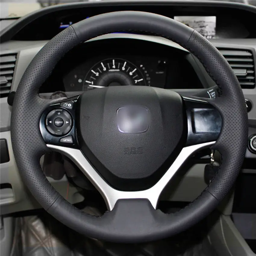 MEWANT удобный мягкий черный из натуральной кожи ручной сшитый чехол рулевого колеса автомобиля для Honda Civic 9 2012