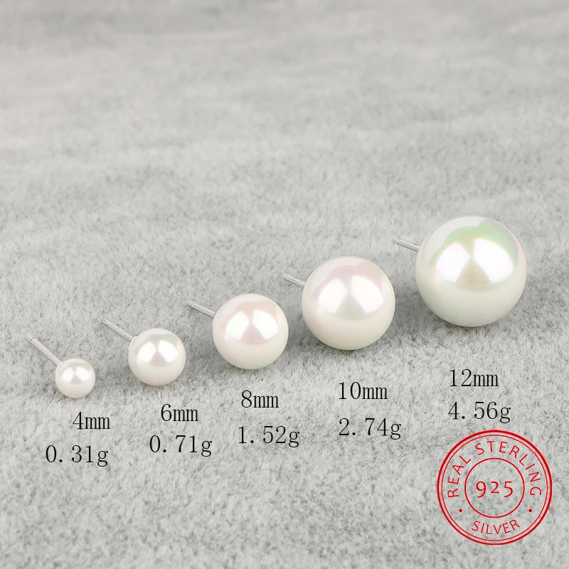 CHUKUI Silver 925 Jewelry Real Pure 925 Sterling Silver Earrings 925 Pearl Stud Earrings For Women Girl Oorbellen 4-12mm (1)