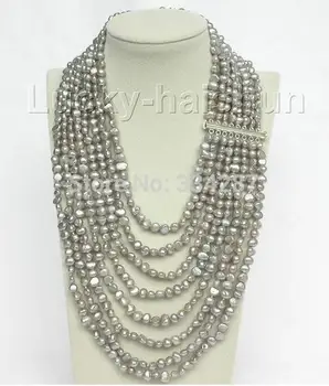 

17"-24" 8row baroque Gray pearls necklace 925 silver clasp