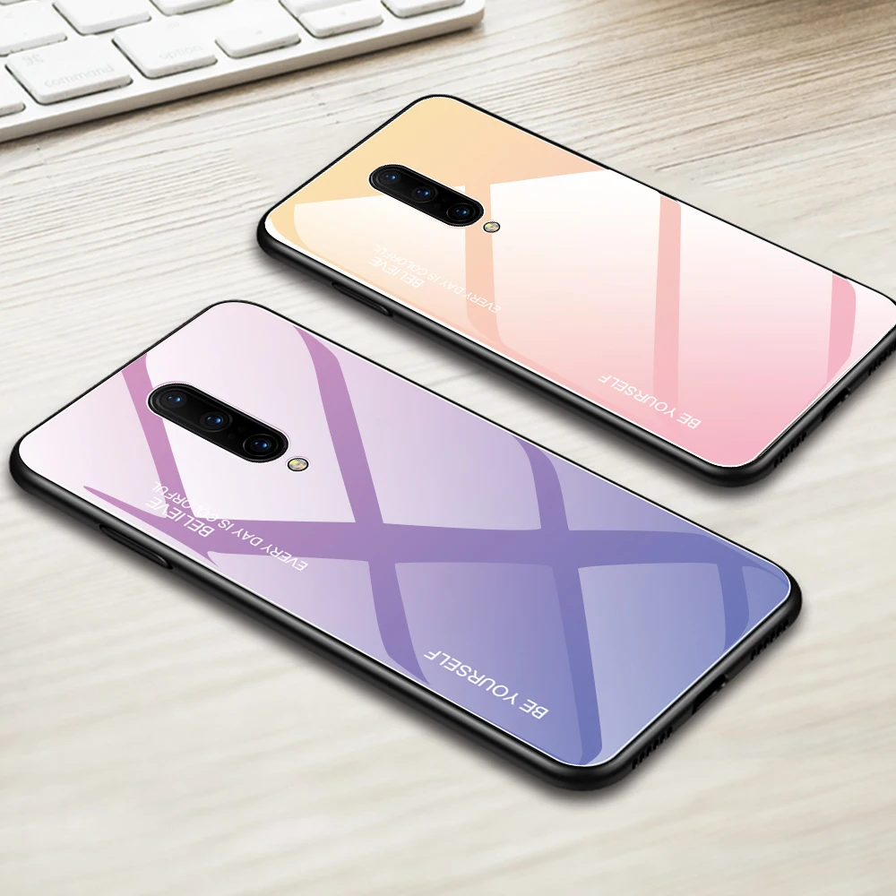 

Haissky Gradient Tempered Glass Case For Oneplus 7 7 Pro Back Protective Cover for Oneplus 6 6T Shockproof Case Capa Fundas