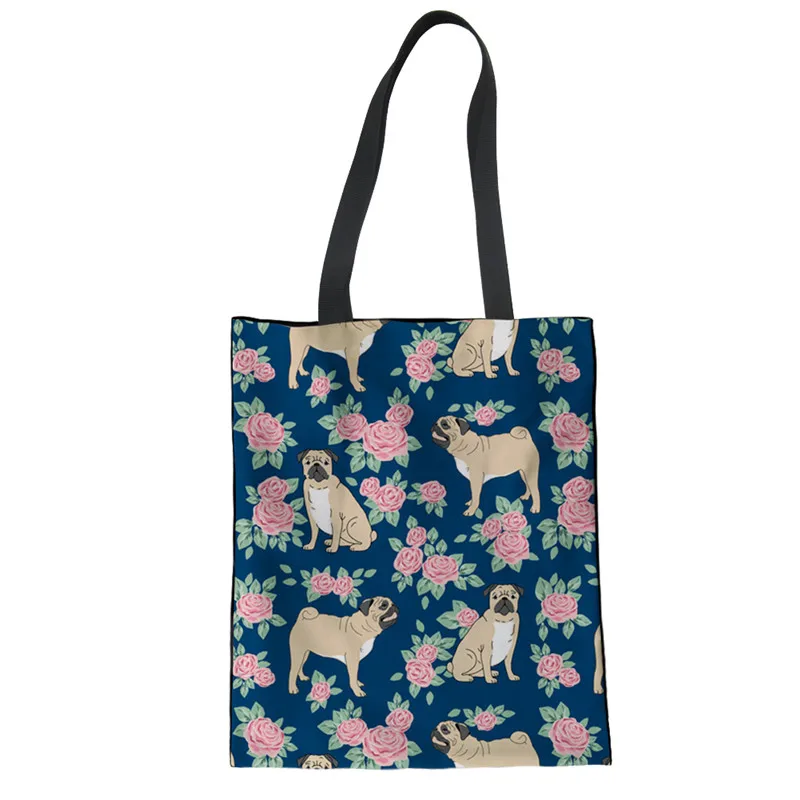 FORUDESIGNS/милые женские сумки для покупок с принтом Мопсов, женские сумки для покупок, защита окружающей среды, сумки для продуктов, пляжные большие складные сумки, Mujer - Цвет: ZJZ200Z22