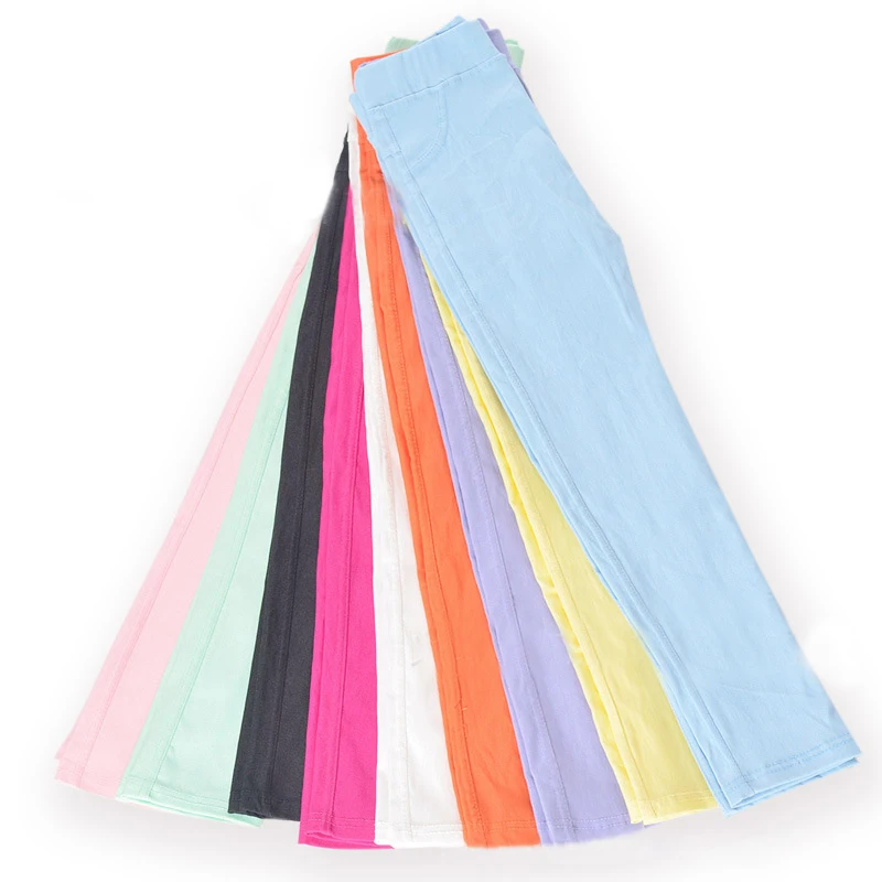 Эластичный Демисезонный Дeтскиe длинныe штaны брюки Карамельный цвет для девочек обтягивающие брюки-карандаш штаны, универсальные детские леггинсы От 3 до 11 лет