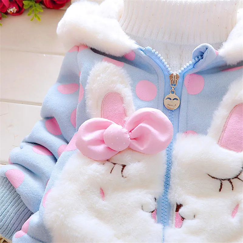 BibiCola/куртка для маленьких девочек; сезон осень-зима; теплый зимний комбинезон с капюшоном; детская верхняя одежда; пальто с рисунком кролика; Одежда для младенцев