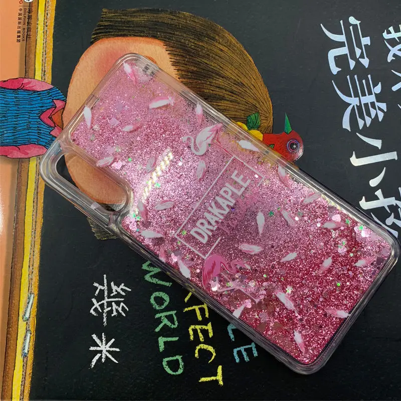 Flamingo Flower Bling Glitter Liquid Clear Soft Case Cover on sfor Samsung A30 A10 A20 A50 M10 M20 M30 A6 A8 A9S A7 2018 Coque   (7)