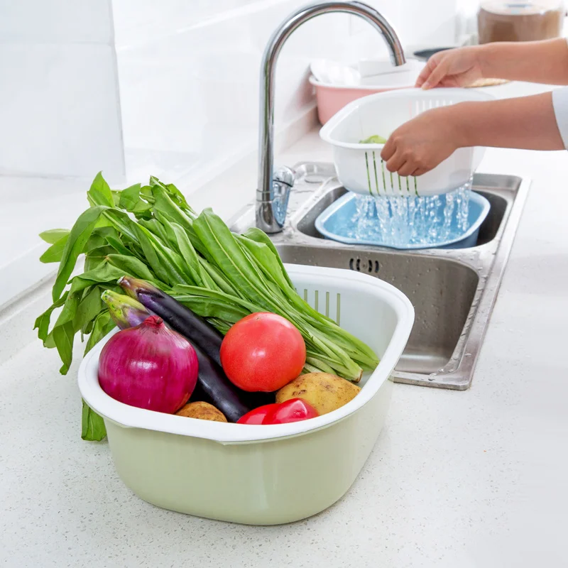 Double Fruit Vegetables Plastic Drain Basket Dripping Screening Of