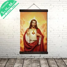 Лучший! Свиток Сердца Иисуса Живопись Холст Урожай Плакат и Печать Wall Art Pictures Гостиная Спальня