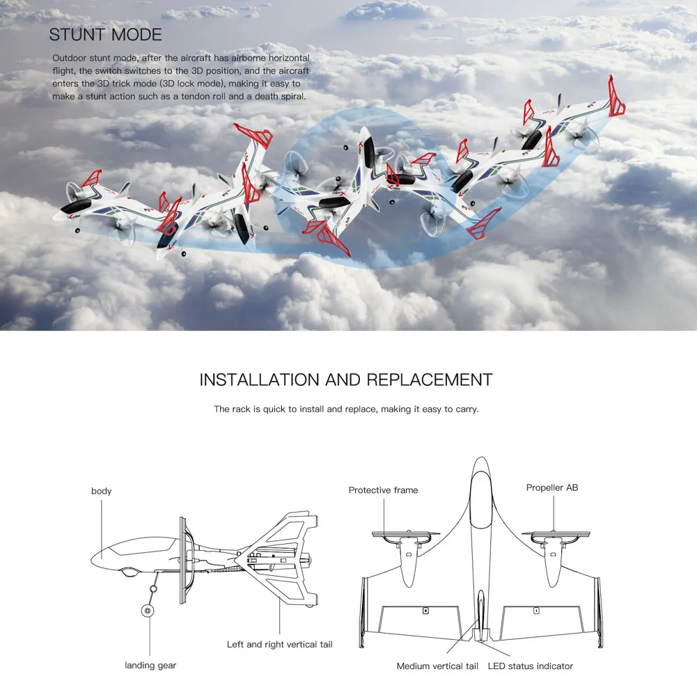 

EPP DIY Aircraft RC Airplane 6 Channels 2.4Ghz Airplane Kids Toys with Remote Control NSV775