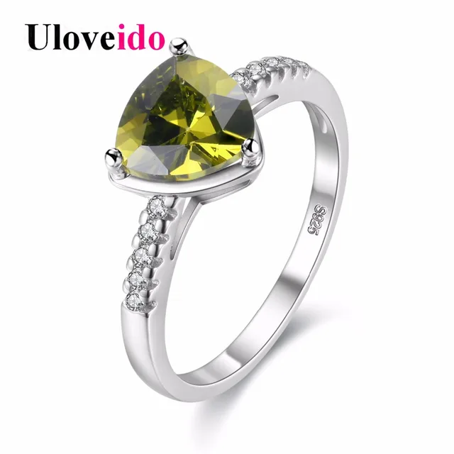 Uloveido Costume Jewelry Rings For Women Cubic Zirconia Triangle Uloveido Costume Jewelry Rings For Women Cubic Zirconia Triangle Green Ring With Stone Jewellery Female Ringen