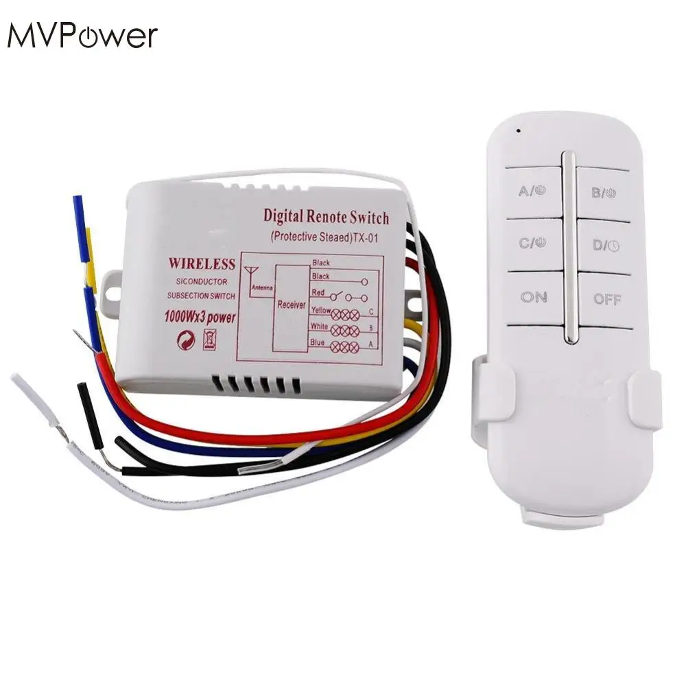 MVpower 2016 3 Way Channels ON/OFF 220V Lamp Light Digital Wireless ...
