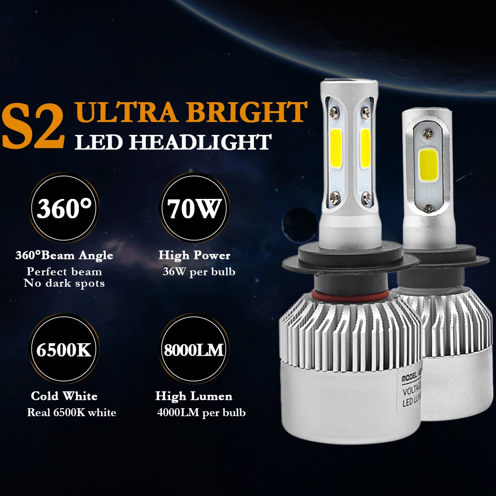 2 шт. Led лампы для автомобиля H1 H11 H7 H4 H3 HB4 H8 H27 HB3 H13 9005 9006 9007 881 72 Вт 8000 лм