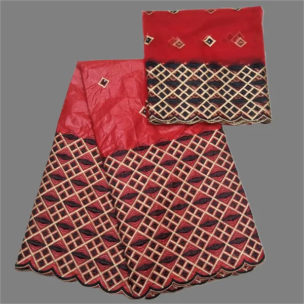 

(5+2) Wondeful bazin with net material African embroidery bazin lace fabric+ 2y French net lace fabric for dress set IKBN25