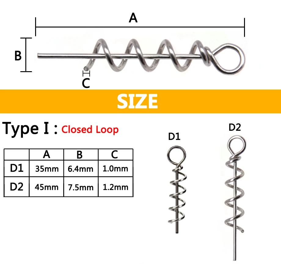10 шт./лот, большой рыболовный крючок, Центрирующие шпильки, спиральная рыболовная приманка, стальной большой пружинный фиксатор для мягкой приманки, рыболовные аксессуары