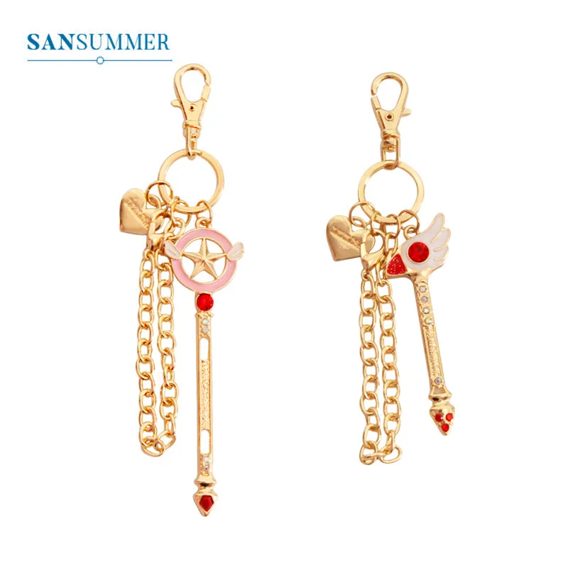 

SANSUMMER Fashion Keychain Magic Card Girl Sakura Bird Star Popular Chain Trendy Key Chain Luxury Keychain Jewelry 5641