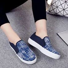 2016 Spring Fall font b Women b font Shoes Flat Shoes Woven Style Blue Khaki Loafers