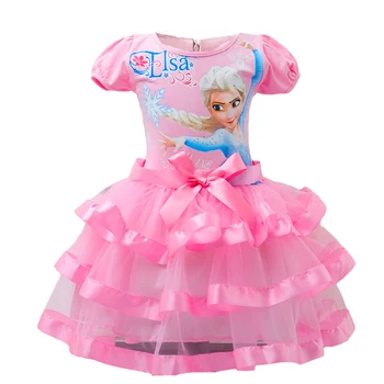 

New Design Snow Queen Elsa Kids Girls Clothing Short Sleeve Cotton Dress Baby Girls tutu Princess Dresses Caroon Vestidos 3-10Y