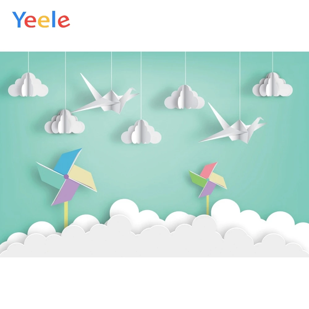 

Yeele Cartoon Cloud Windmill Blue Sky Baby Birthday Party Photo Backgrounds Custom Photocall Photography Backdrops Photo Studio