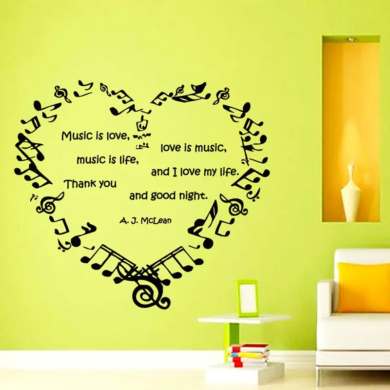 

ZOOYOO Music Is Love Wall Stickers Music Notes Heart DIY Home Decor Wall Decals Removable Vinyl Wall Art Murals Decoration