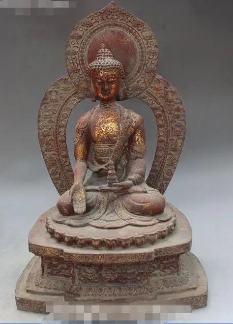 

Tibet Buddhism Bronze Shakyamuni Sakyamuni Amitabha Buddha Hold Tower Statue
