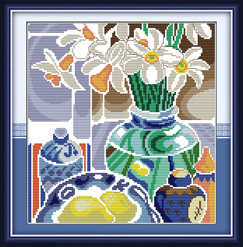 

new Flowers in the blue white porcelain cross stitch kits 11ct print on canvas embroidery set sewing hand made crafts home decor