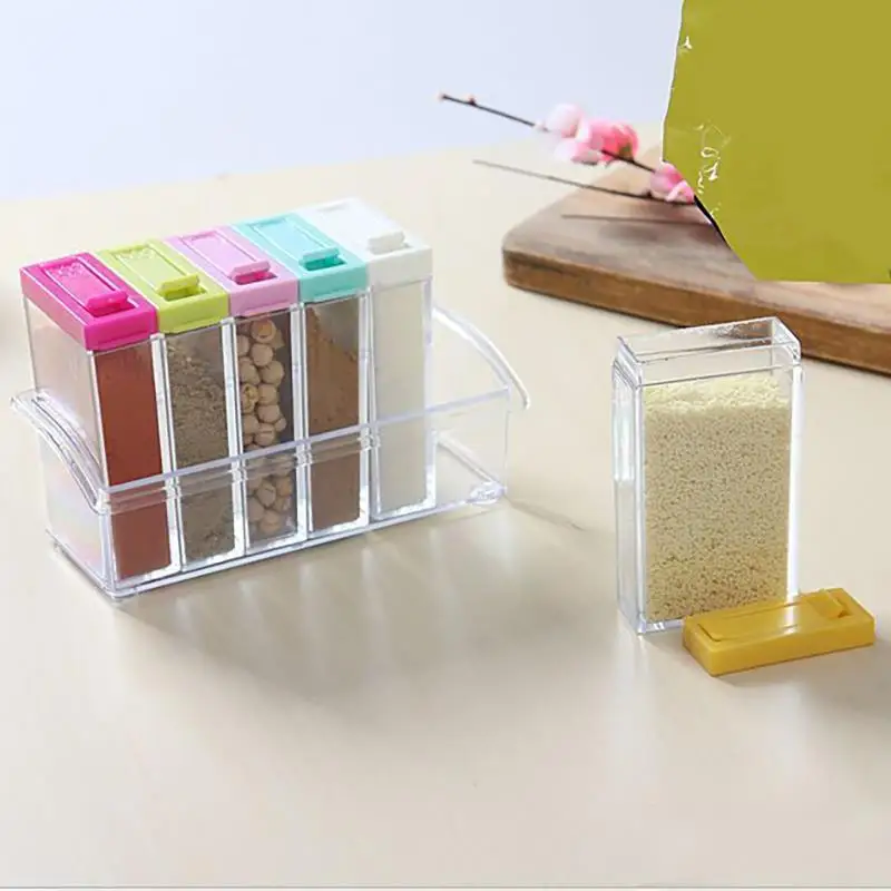 1pcs Spice Jar Seasoning Box 6Pcs/Set Kitchen Spice Storage Bottle Jars Transparent PP Salt Pepper Cumin Powder Box Tool