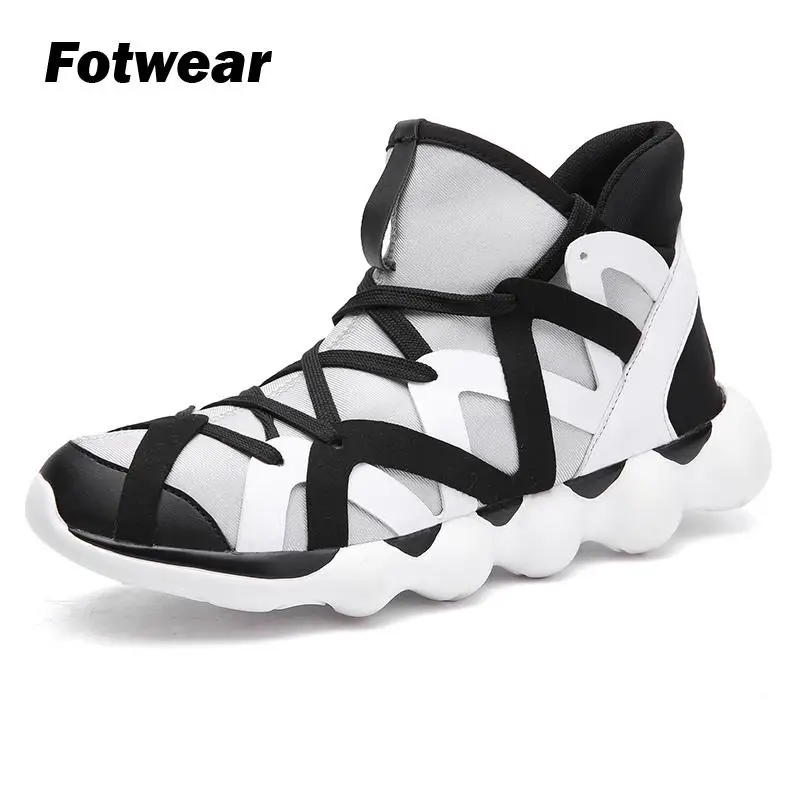 

Fotwear High Top Men sneakers Men casual shoes New arrival Red Black Fashion style a fresh pair of trainers Lace-up fastening