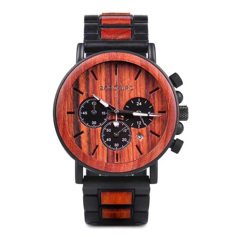BOBO BIRD Luxury Brand Men Watch Relogio Masculino Wood & Stainless Steel Combined Chronograph Military Quartz Watches OEM