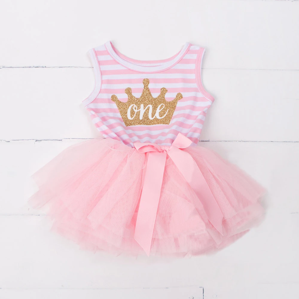 Детская одежда принцессы с цветочным рисунком для девочек; одежда на первый День рождения; платья для малышей на день рождения; одежда в полоску