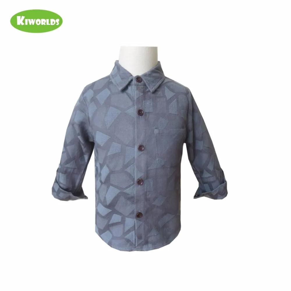 

2019 Spring high quality, dark grey cotton long sleeved shirt for boy ,special geometrical figure patterns design, soft shirt