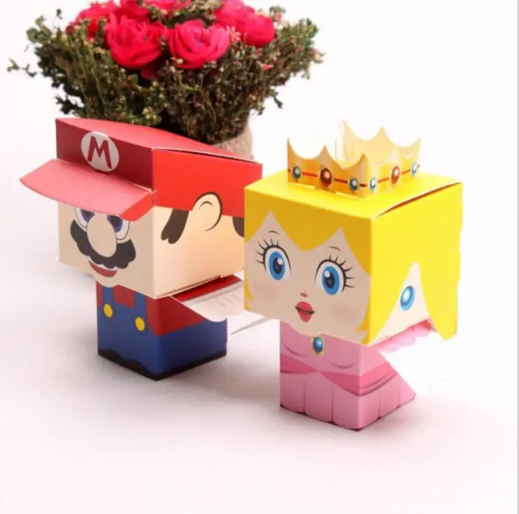 

20pcs Super Mario Princess Wedding Favor Candy Boxes Birthday Party Sweet Holder Chocolate Bake cake Box Gifts Cartoon Styles