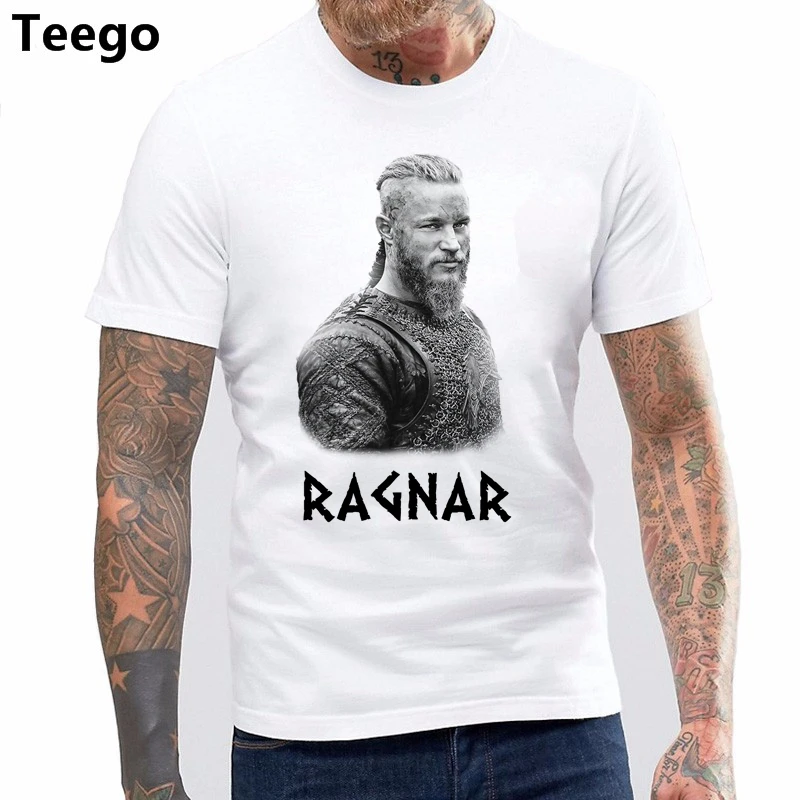 

T Shirt Summer Vikings TV Series Odin's Raven Ragnar Lodbrok White Summer sportwear casual t-shirt ringer Tee