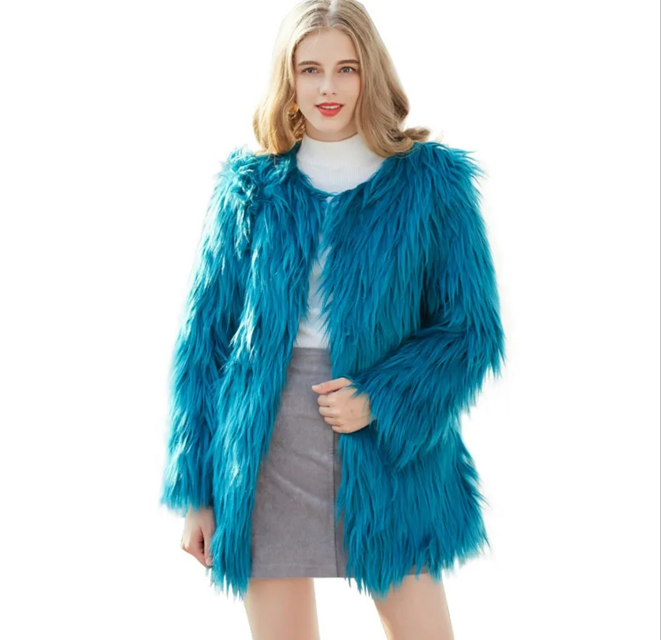 GTGYFF oversize blue shaggy shag furry fluffy fake faux fur jacket