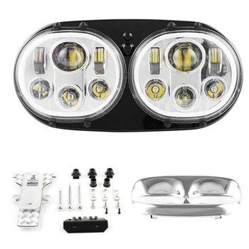 

FADUIES Chrome Motorcycle 5.75 inch Dual LED Headlights H4 hi/lo beam With Angle Eyes Halo Ring For bike Road Glide 2004-2013