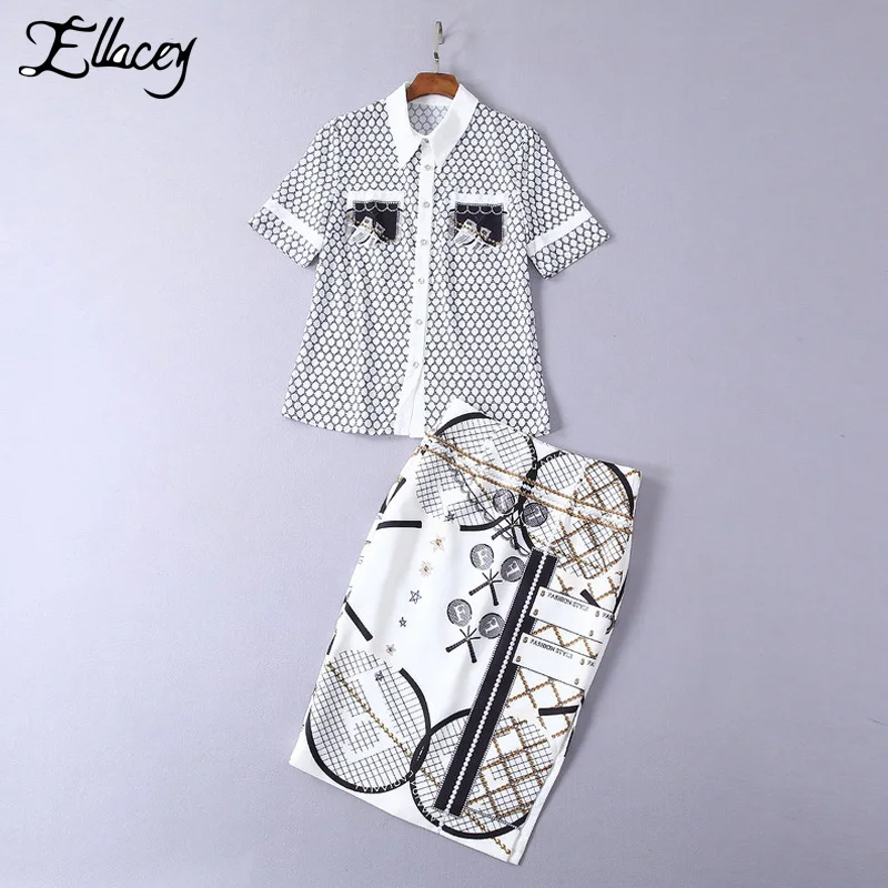 Ellacey/модный офисный женский костюм с юбкой средней длины Женский коротким