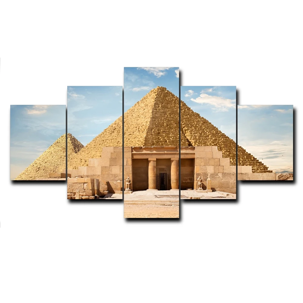 

Vintage 5 Panel Wall Art Pyramid Places of Interest Posters and Prints HD Canvas Painting for Living Room Home Decor No Frame