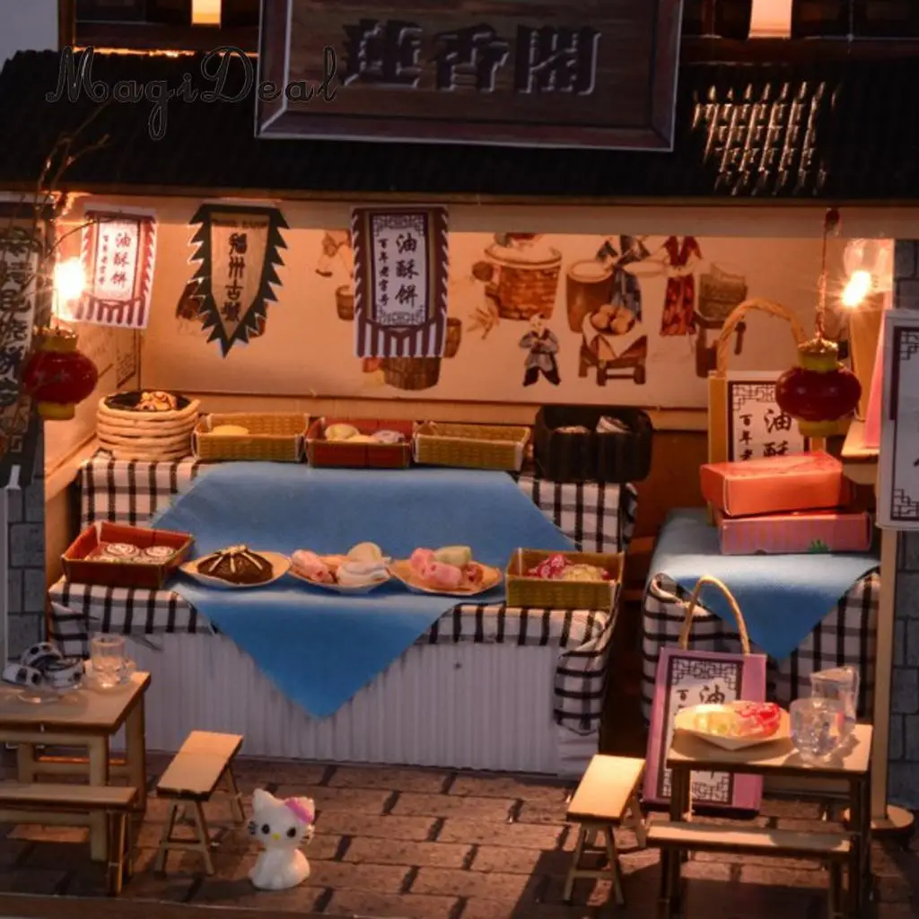1/24 DIY Dollhouse Miniature Kit with Furniture, Light - Archaic Chinese Snack Shop Gift