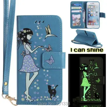 

Luminous Girl Strap Wallet Leather Pouch Case For Huawei 5A Y5 Y3 II P8 LITE 2017 P9 P10 PLUS MATE 9 TPU Stand Card Cover 100pcs