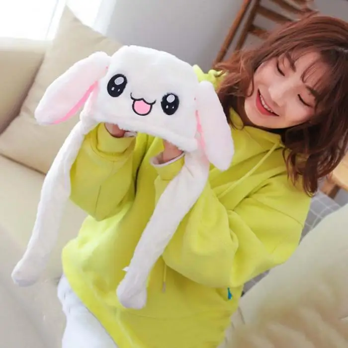 Cute Bunny Plush Hat Funny Playtoy Ear Up Down Rabbit Gift Toy for Kids Girls Girlfriend NFE99