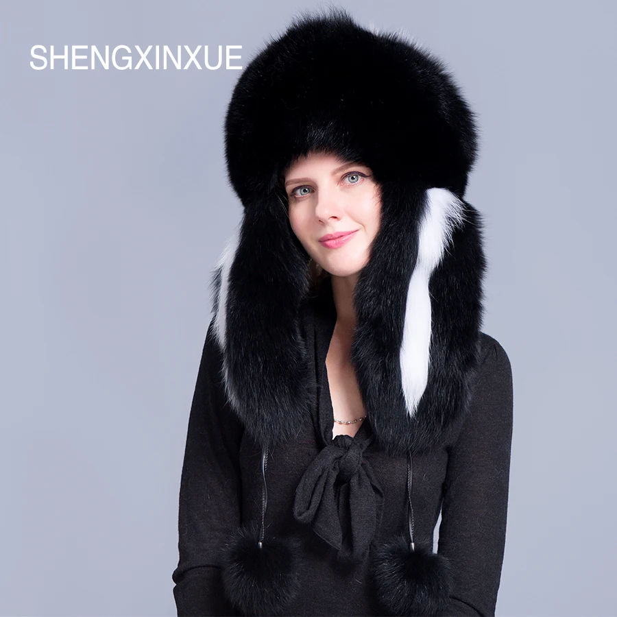 Женская шапка JIQIUZHANXUEFEI2019 из натурального Лисьего меха для девочек|Женские Skullies и