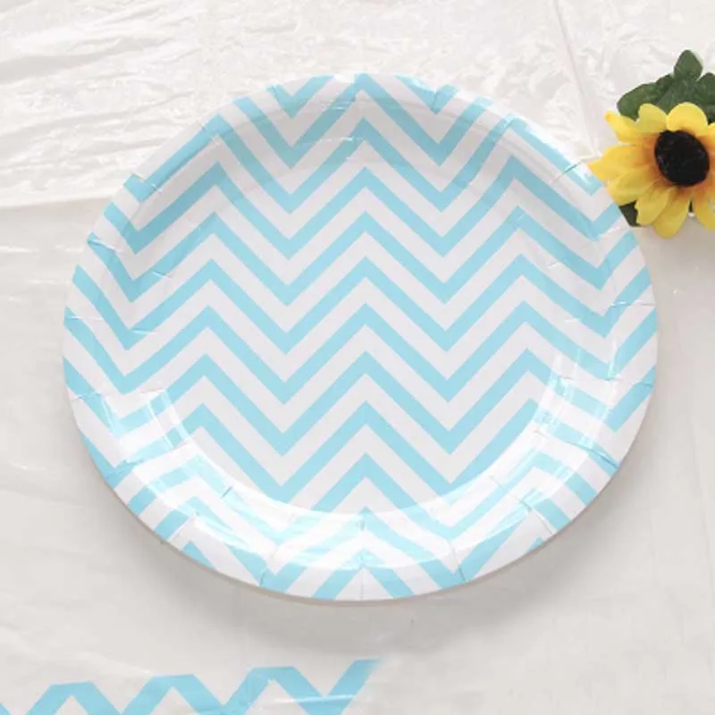 Buy Popular 7" light blue chevron party paper plates Kids Birthday Decor Paper