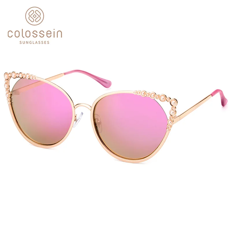 Женские солнцезащитные очки в золотистой оправе COLOSSEIN для улицы UV400 2019 |