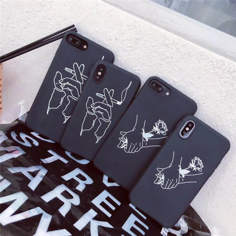 

Smoking Hand Held A Cigarette Rose Flower 3D Relief Pattern High Quality Soft TPU Case Cover For Iphone x 6 6plus 7 8plus capa