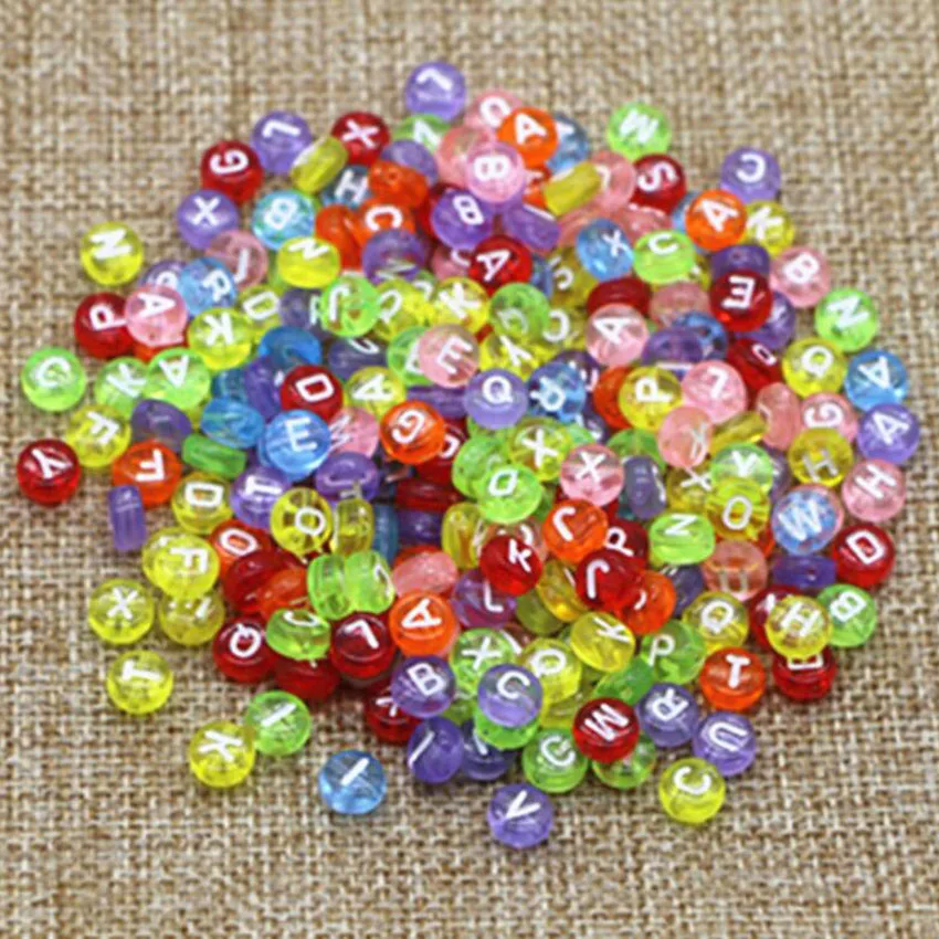 4,$2.2,200pcs一包 4x7mm 彩色透明字母扁珠
