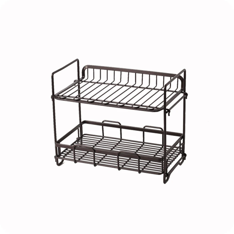 Double deck iron collection shelf kitchen floor table spice rack