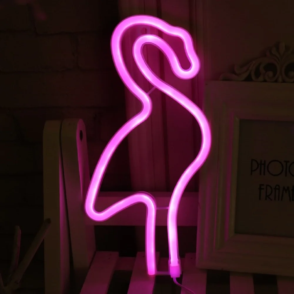 Pink Flamingo Neon Night Light LED Lights for Kids Room