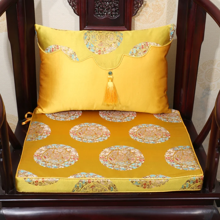 Custom Chinese Silk Satin Thick Chair Pads Comfort Seat Cushions For