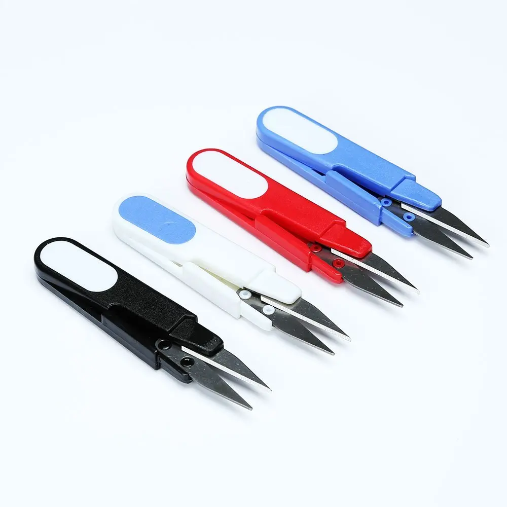 

2PCS Mini Spring Scissors U Shape Scissor Beading Thread Cutter Fishing Line U Sewing Scissors with Cap (Color Ship Randomly)