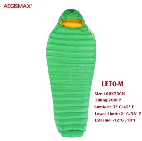 Новые модели Aegismax LETO ультра сухой водоотталкивающий белый гусиный пух Мумия мягкий на ощупь нейлоновый удобный открытый спальный мешок превосходный - Цвет: LETO M Green