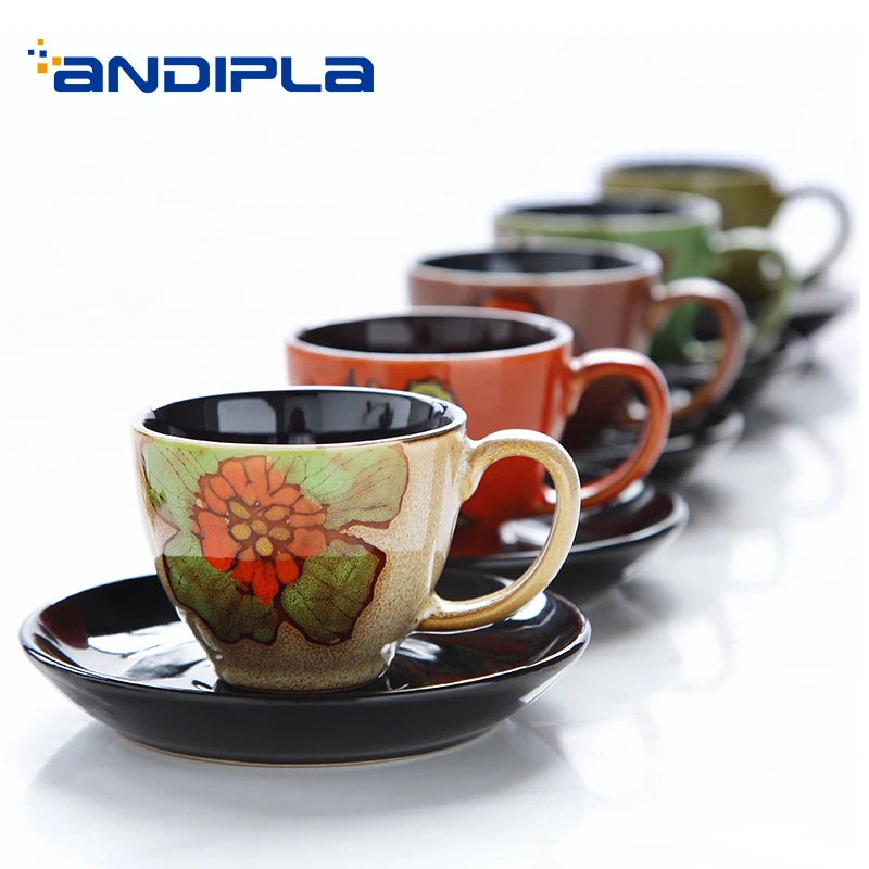 

90ML Creative Pattern Ceramic Porcelain Espresso Coffee Cup with Saucer Kit Mini Milk Mug Drinkware Black Tea Cup Birthday Gifts